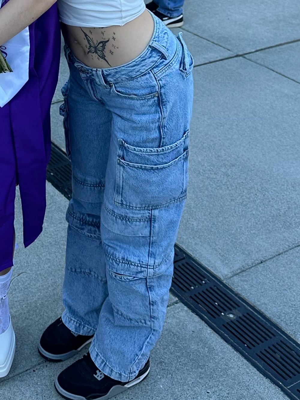 Garage Light Blue Cargo Jeans with Flare Legs - Picture 1 of 2